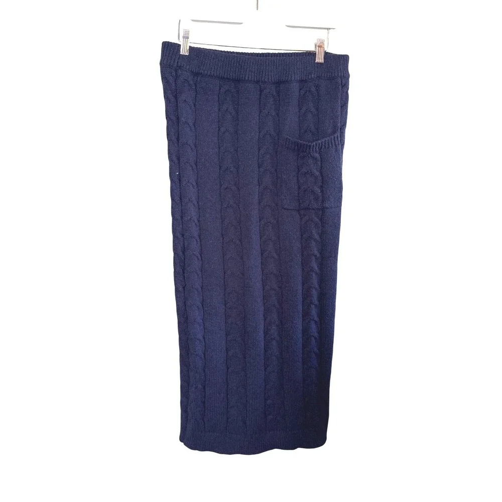 Womens Cable Knit Winter Fall Autumn Cozy Comfy Warm‎ Maxi Skirt Navy Blue Large